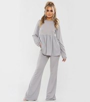 JUSTYOUROUTFIT Pale Grey Peplum Top and Trousers Set